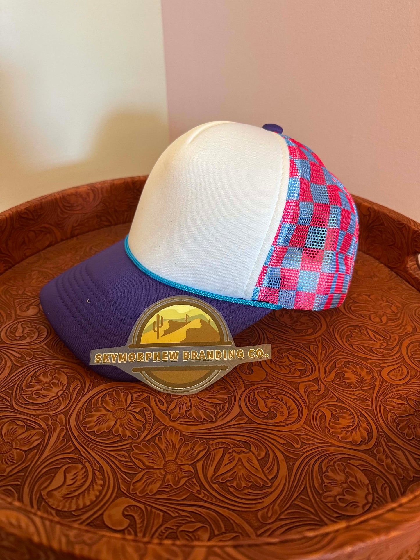 Purple Teal & Pink Check Trucker Hat