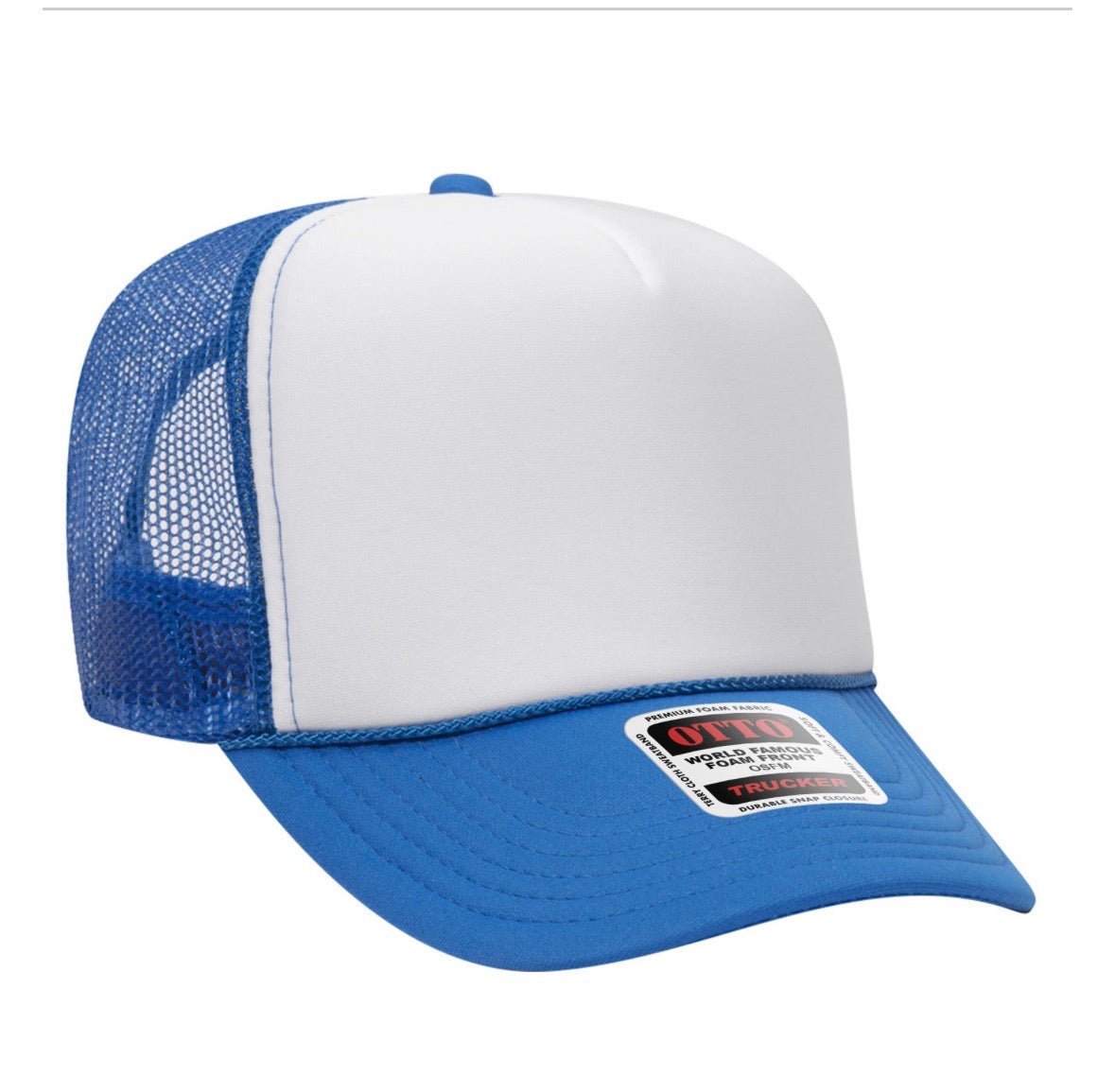 Otto trucker hat neon blue back white front