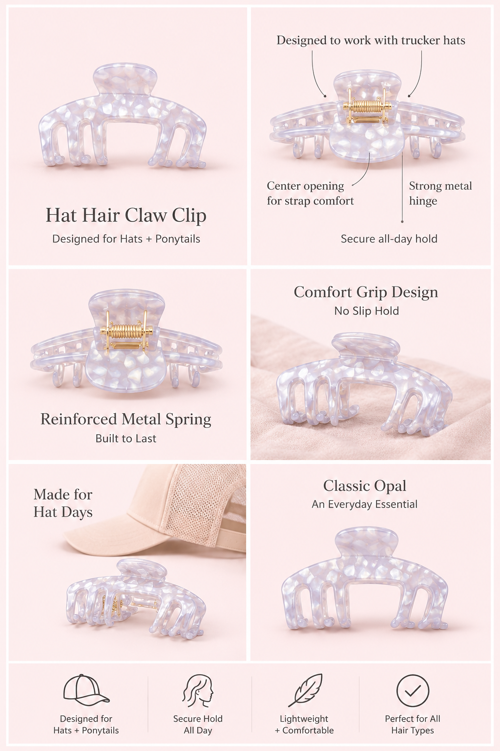 Hat Hair Claw Clip Opal