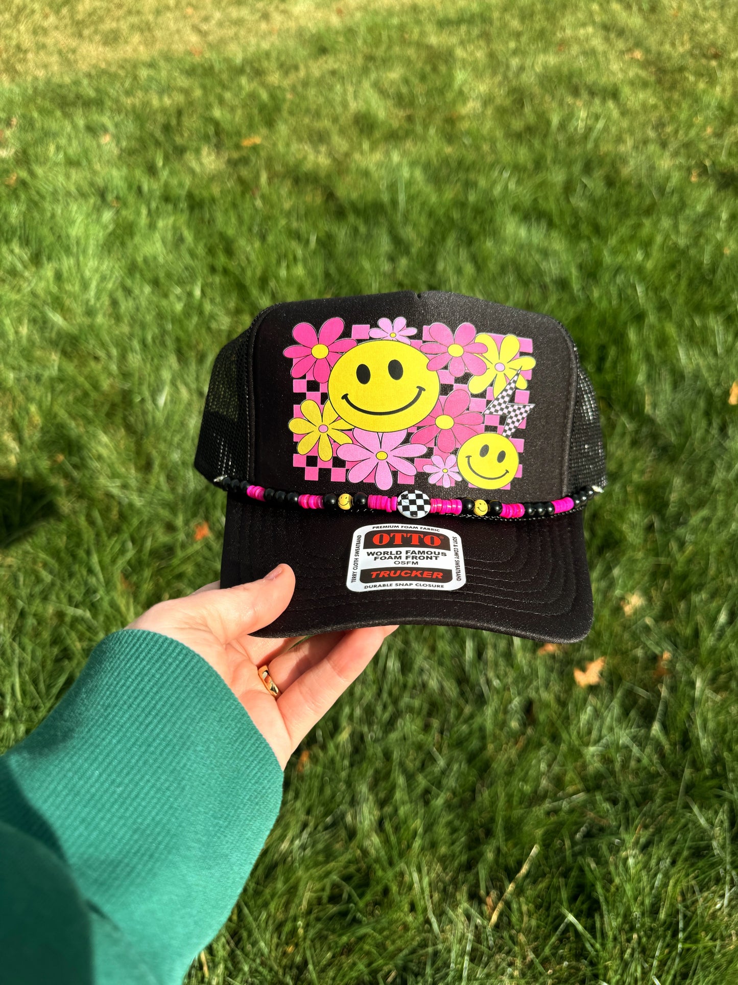 pink floral smiley collage