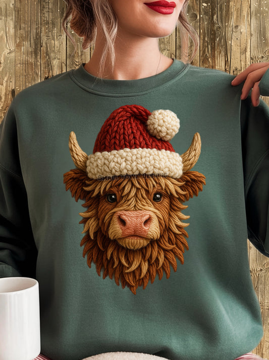 Faux Yarn Christmas Highland Cow